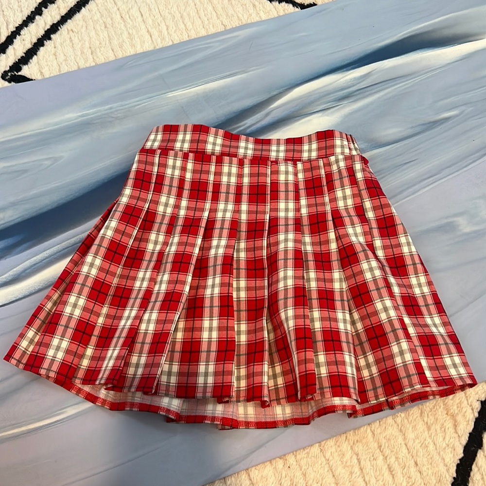 Red plaid ruffle skirt